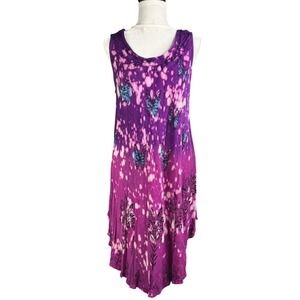 GreaterGood Purple Tie Dye Butterfly Sequin Embroidered Sleeveless Dress OS